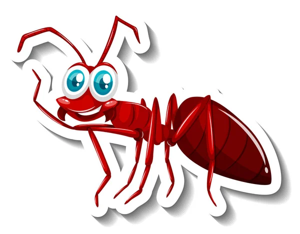 Red Formiga Animal Desenho Animado Etiqueta Ilustração —  Vetores de Stock