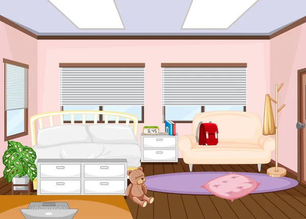 Interior Del Dormitorio Los Niños Con Muebles Ilustración — Vector de stock