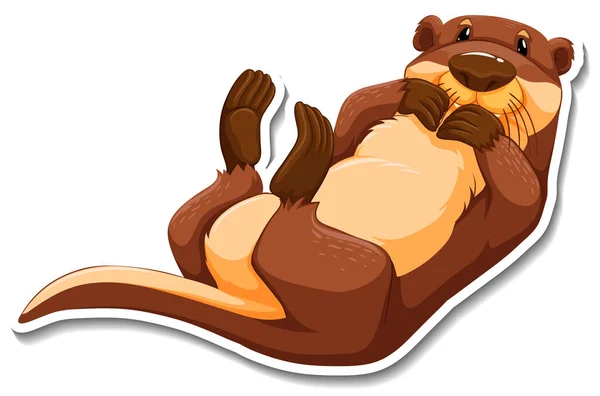 Χαριτωμένο Otter Άγρια Ζώων Εικονογράφηση Αυτοκόλλητο — Διανυσματικό Αρχείο