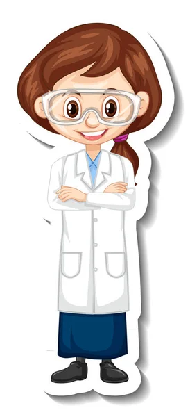 Cientista Menina Desenho Animado Personagem Adesivo Ilustração — Vetor de Stock