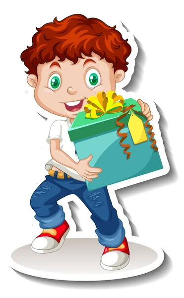 Мальчик Большой Подарочной Коробкой Иллюстрации Персонажа Мультфильма — стоковый вектор