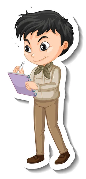 Ragazzo Safari Vestito Cartone Animato Personaggio Adesivo Illustrazione — Vettoriale Stock