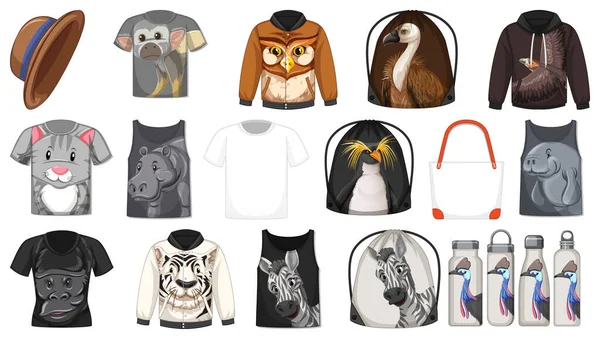 Set Diverse Camicie Accessori Con Motivi Animali Illustrazione — Vettoriale Stock