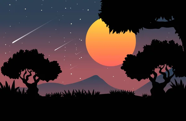 Gespenstische Nacht Wald Hintergrund Mit Vollmond Illustration — Stockvektor