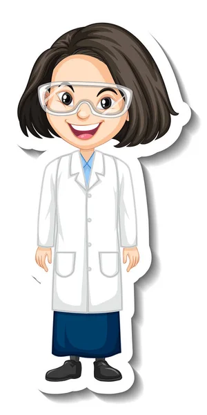 Scientist Girl Cartoon Character Sticker Illustration — Stock Vector