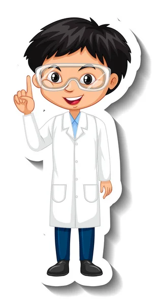 Cartoon Character Sticker Boy Science Gown Illustration — Stock Vector