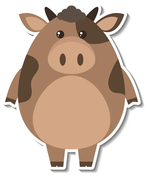 Vaca Gordito Animal Dibujos Animados Etiqueta Ilustración — Archivo Imágenes Vectoriales
