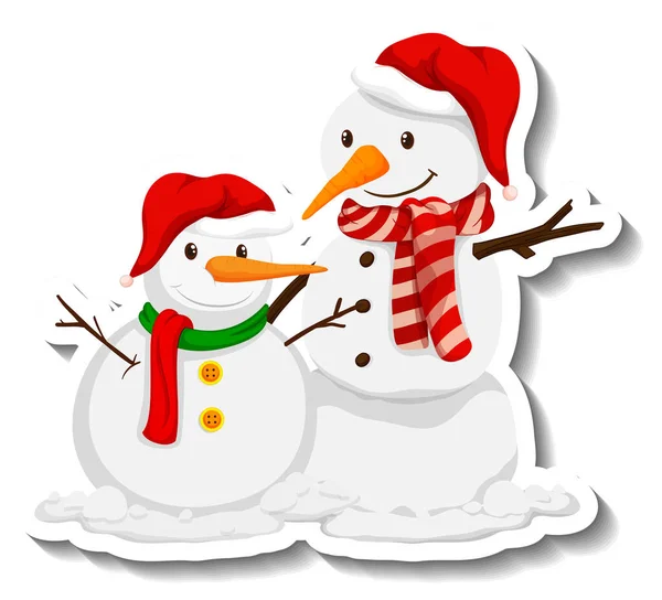Winter Snowman Cartoon Sticker Illustration — Stock Vector