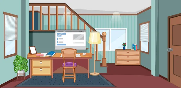 Workroom Scene Met Computer Tafel Illustratie — Stockvector