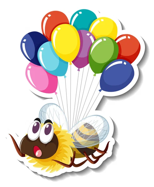 Abelha Engraçada Com Balões Coloridos Desenho Animado Etiqueta Ilustração — Vetor de Stock