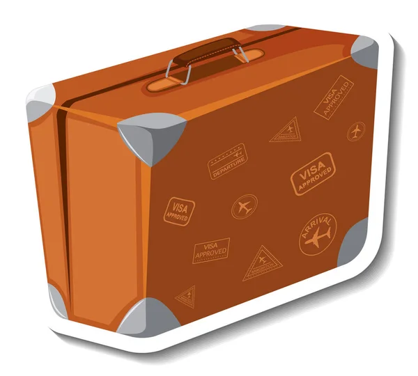 Koffer Aus Leder Cartoon Aufkleber Illustration — Stockvektor