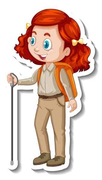 Dziewczyna Stroju Safari Kreskówki Charakter Naklejki Ilustracja — Wektor stockowy