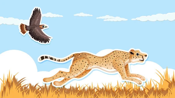 Desenho Miniatura Com Corrida Leopardo Ilustração Falcão —  Vetores de Stock