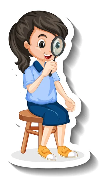 Cartoon Girl Looking Magnifying Glass Illustration — Stock Vector