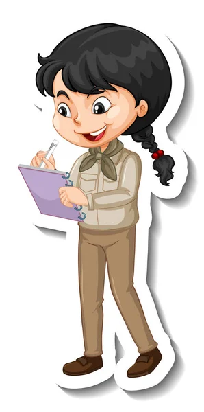 穿着狩猎服的女孩卡通人物贴画 — 图库矢量图片