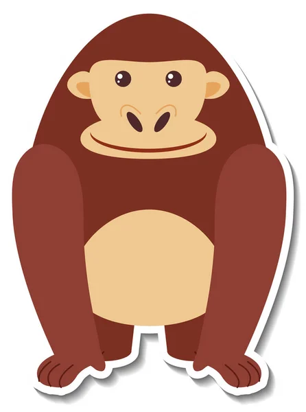 Mollig Gorilla Dier Cartoon Sticker Illustratie — Stockvector