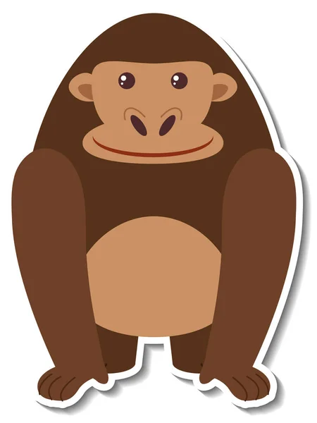 Mollig Gorilla Dier Cartoon Sticker Illustratie — Stockvector