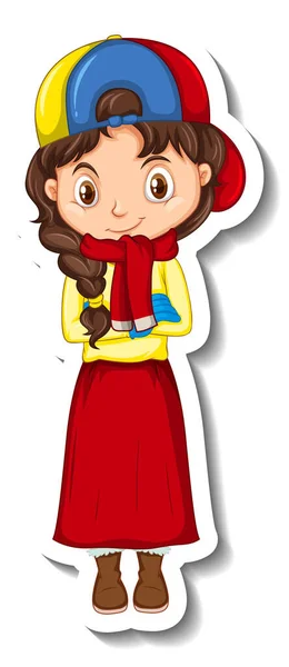 Carino Ragazza Inverno Vestito Cartone Animato Personaggio Illustrazione — Vettoriale Stock