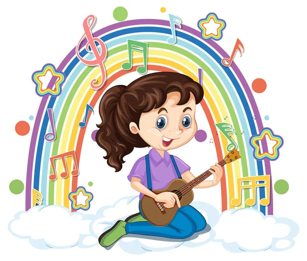 Girl Playing Guitar Cloud Rainbow Illustration — Stock Vector
