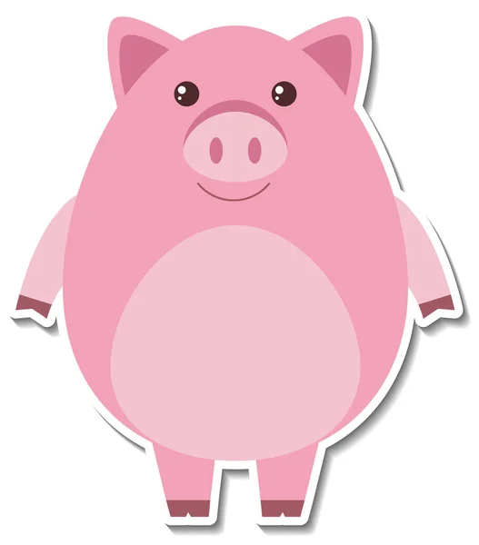 Chubby Cerdo Granja Animal Dibujos Animados Etiqueta Ilustración — Vector de stock