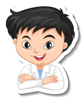 Beyaz arkaplan illüstrasyonunda erkek bilim adamı etiketi