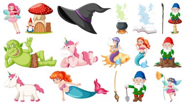 Fantezi peri masalı karakterleri ve çizimler.