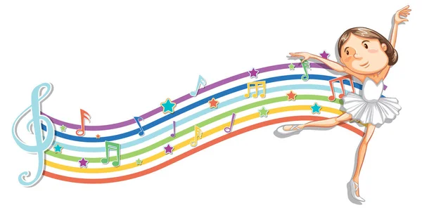 Ballerina Melody Symbols Rainbow Wave Illustration — Stock Vector
