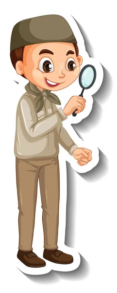 サファリ衣装のイスラム教徒の少年漫画のキャラクターステッカーイラスト — ストックベクタ