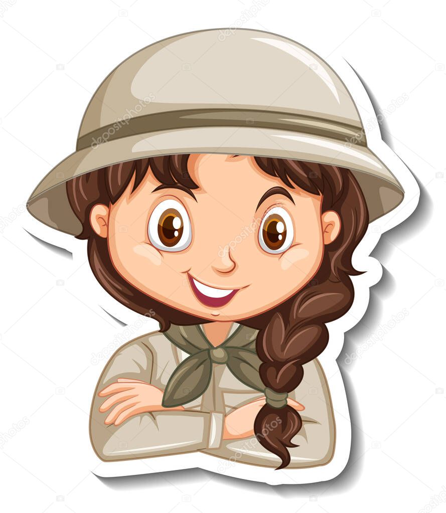 Girl in safari costume cartoon character illustration