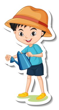 Bahçıvan çocuk elinde su kutusu illüstrasyonu tutuyor.