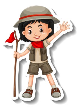 Safari kızı elinde çizgi film karakteri çıkartması çiziyor.