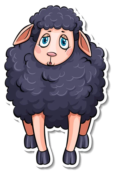 Sad Black Sheep Farm Animal Cartoon Sticker Illustration — Stock Vector