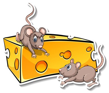 Çizgi film tarzında Maasdam peynirli iki fare.