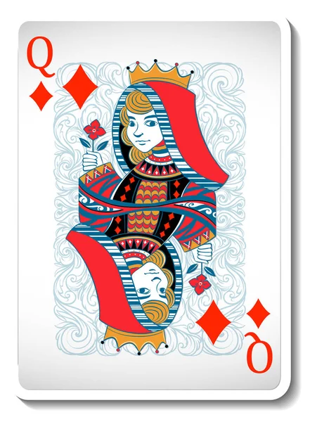 Queen Diamonds Játékkártya Elszigetelt Illusztráció — Stock Vector