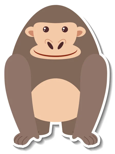 Mollig Gorilla Dier Cartoon Sticker Illustratie — Stockvector