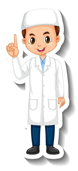 Muslim Scientist Boy Cartoon Character Sticker Illustration — Stock Vector