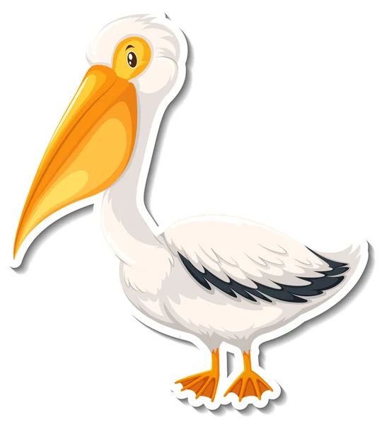 Pelícano Pájaro Dibujo Animado Etiqueta Ilustración — Archivo Imágenes Vectoriales