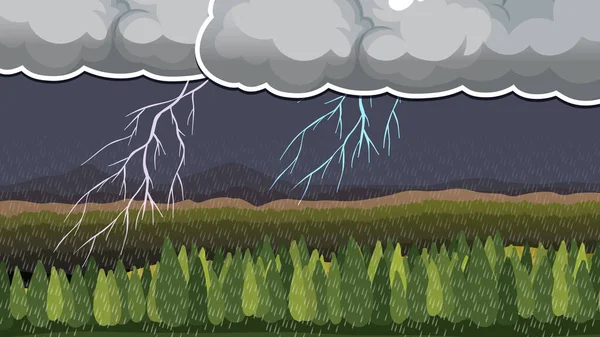 Thumbnail Design Raining Lightning Nature Landscape Illustration — Stock Vector