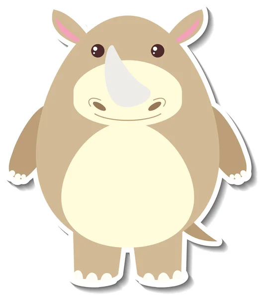 Chubby Rinoceronte Animal Dibujos Animados Etiqueta Engomada Ilustración — Vector de stock