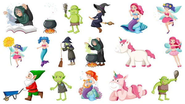 Set Fantasy Fairy Tale Characters Elements Illustration — Stock Vector