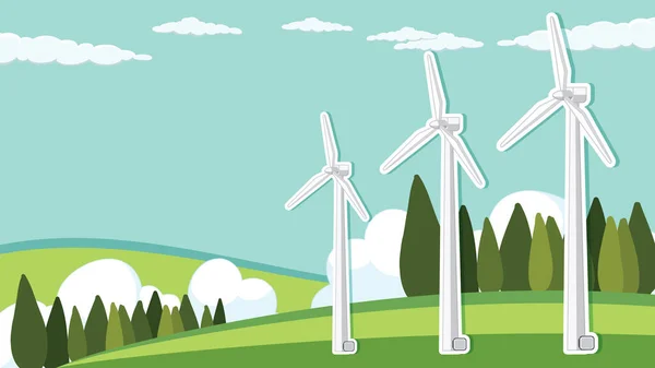Desenho Miniatura Com Ilustração Cena Turbina Eólica — Vetor de Stock