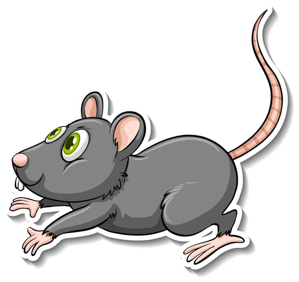 Animal Rato Cinzento Desenho Animado Etiqueta Ilustração — Vetor de Stock