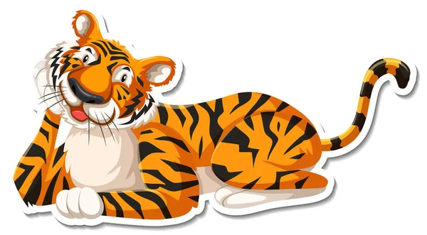 Тигр Лежащий Земле Иллюстрация Персонажа Мультфильма — стоковый вектор