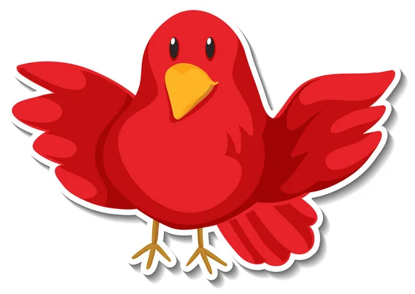 Little Red Bird Animal Cartoon Sticker Illustration — Stock Vector