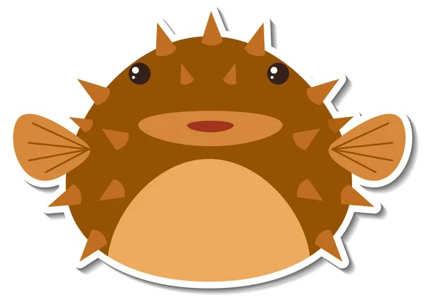 Puffer Poisson Animal Dessin Animé Autocollant Illustration — Image vectorielle