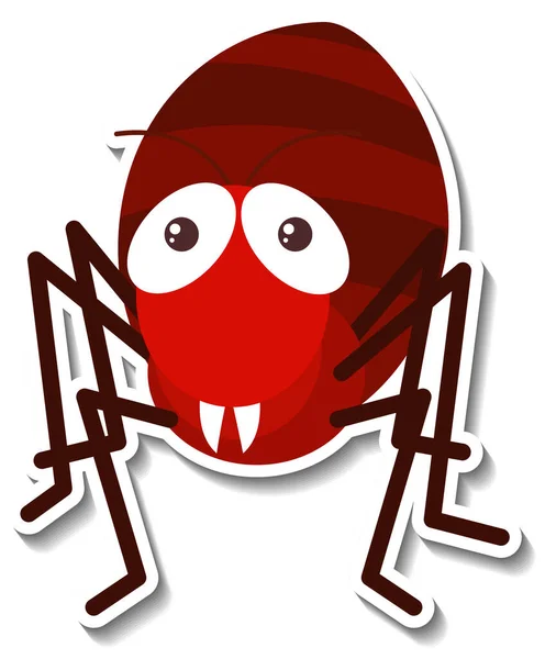 Sevimli Kırmızı Karınca Hayvan Çizgi Film Çıkartması Çizimi — Stok Vektör