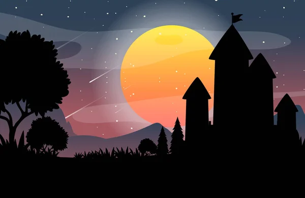 Gruselige Nacht Hintergrund Mit Vollmond Illustration — Stockvektor