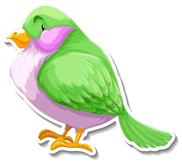 Lindo Pájaro Verde Animal Dibujos Animados Pegatina Ilustración — Archivo Imágenes Vectoriales