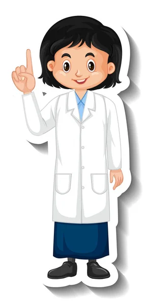 Wissenschaftlerin Studentin Mädchen Cartoon Figur Aufkleber Illustration — Stockvektor