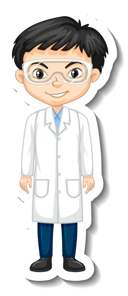 Scientist Boy Cartoon Character Sticker Illustration — Stock Vector